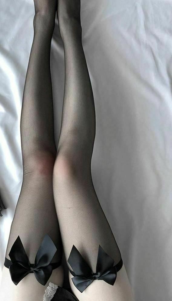 House Of Dasein Sexy Over Knee Black White Bow Thigh High Stockings For Women - Black
