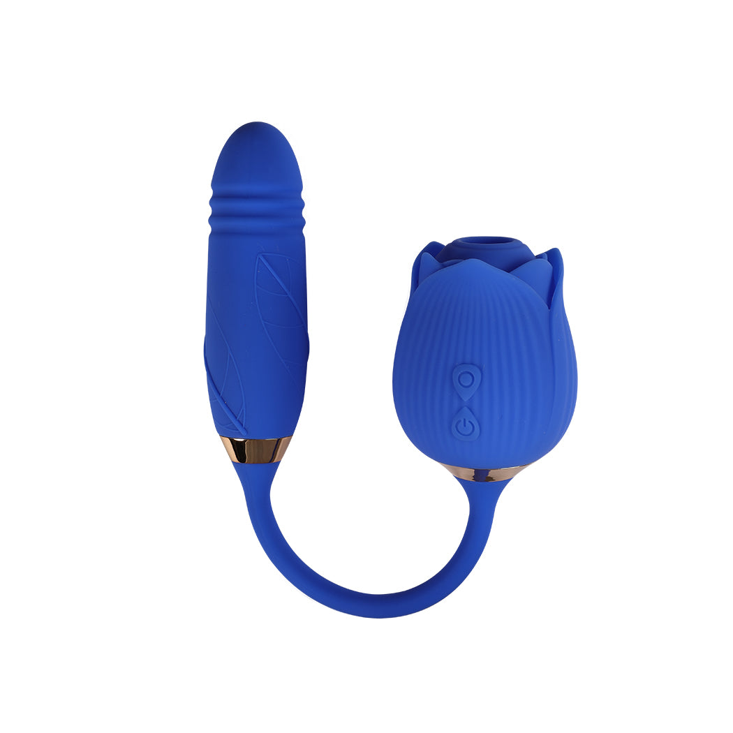 Urway Rose Vibrator Sucking Thrusting Dildo Clitoral Stimulator Blue Sex Toy